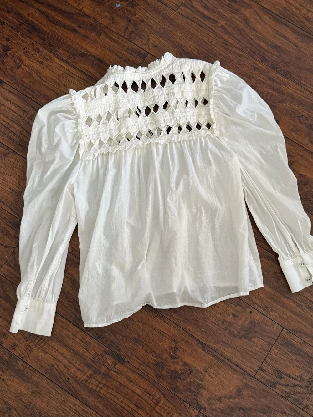 Anthropologie Self Contrast Cream White Crochet Yoke romantic capsule Blouse XS